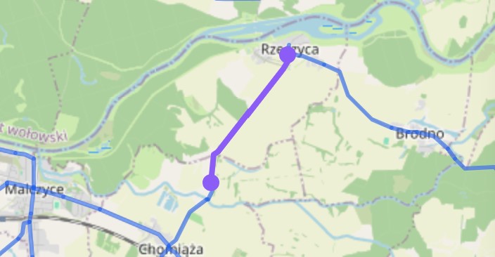 Zaznaczony fragment drogi na fioletowo